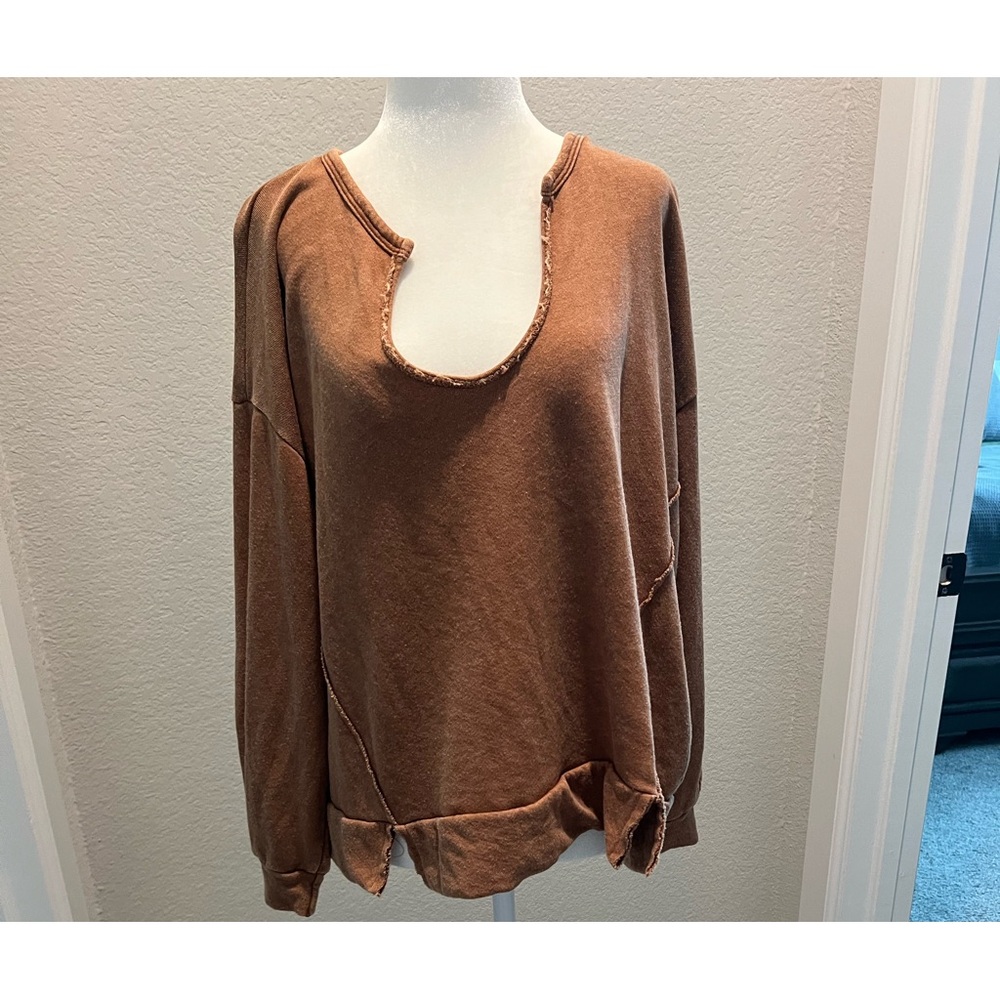 Pink Lily Brown Distressed Sweatshirt